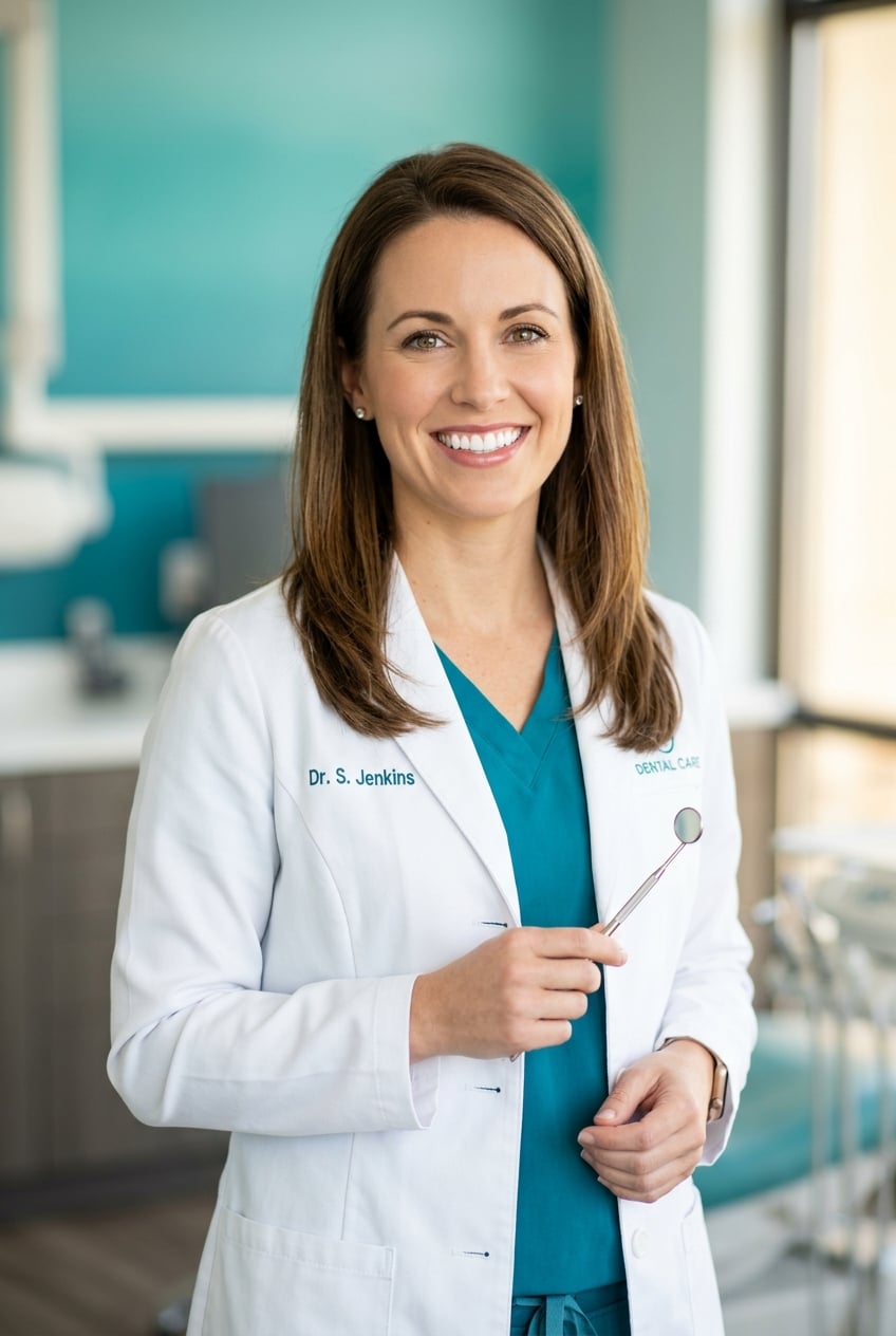 Smiling dentist Dr. Jenkins in dental clinic